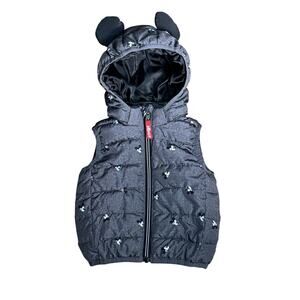 H&M Disney Infant Size 6 Months Mickey Mouse Ears Hooded Black Zip Puffer Vest